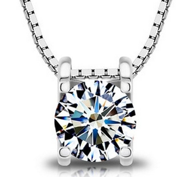 Swarovski Jewelry - Rhodium overlay Solitaire 4 Carat Necklace Made with Swarovski Crystals